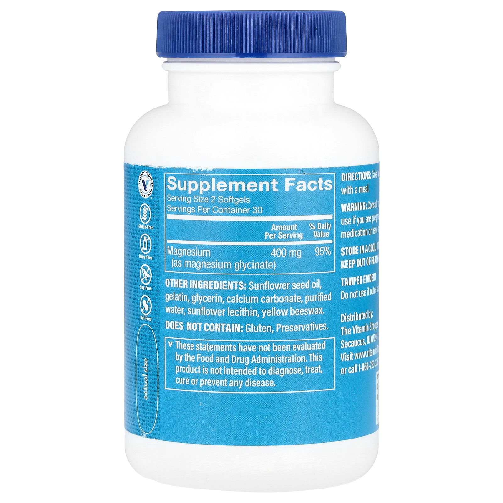 Foto 3 pulgar | Suplemento The Vitamin Shoppe De Glicinato De Magnesio 200 Mg 60 Cápsulas Blandas - Venta Internacional.