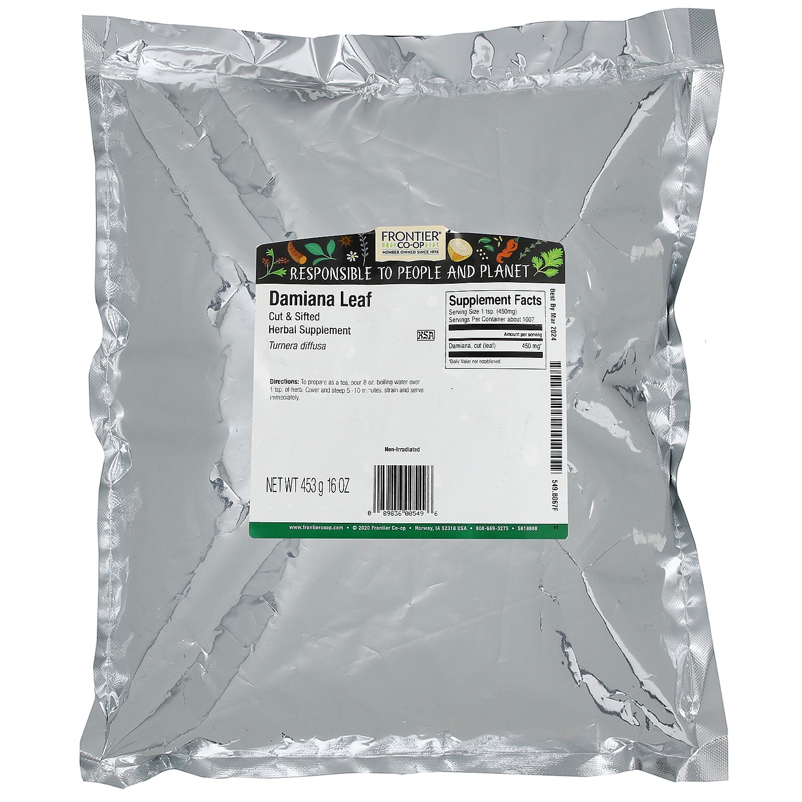 Foto 3 pulgar | Hoja De Damiana Frontier Co-op Cortada Y Tamizada 453 G (16 Oz) - Venta Internacional.