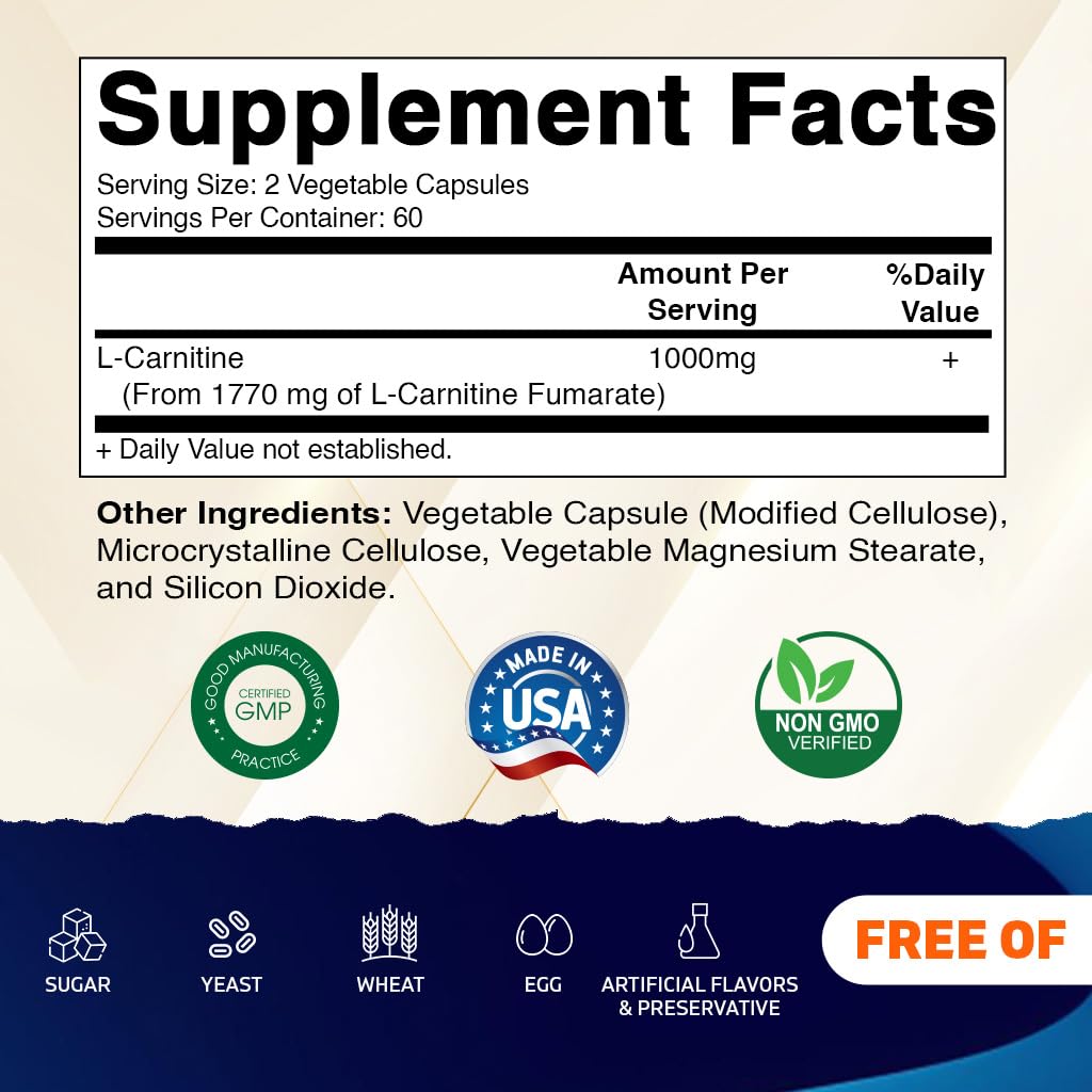 Foto 2 | Suplemento Vitamático De Fumarato De L-carnitina 1000 Mg 120 Cápsulas - Venta Internacional.