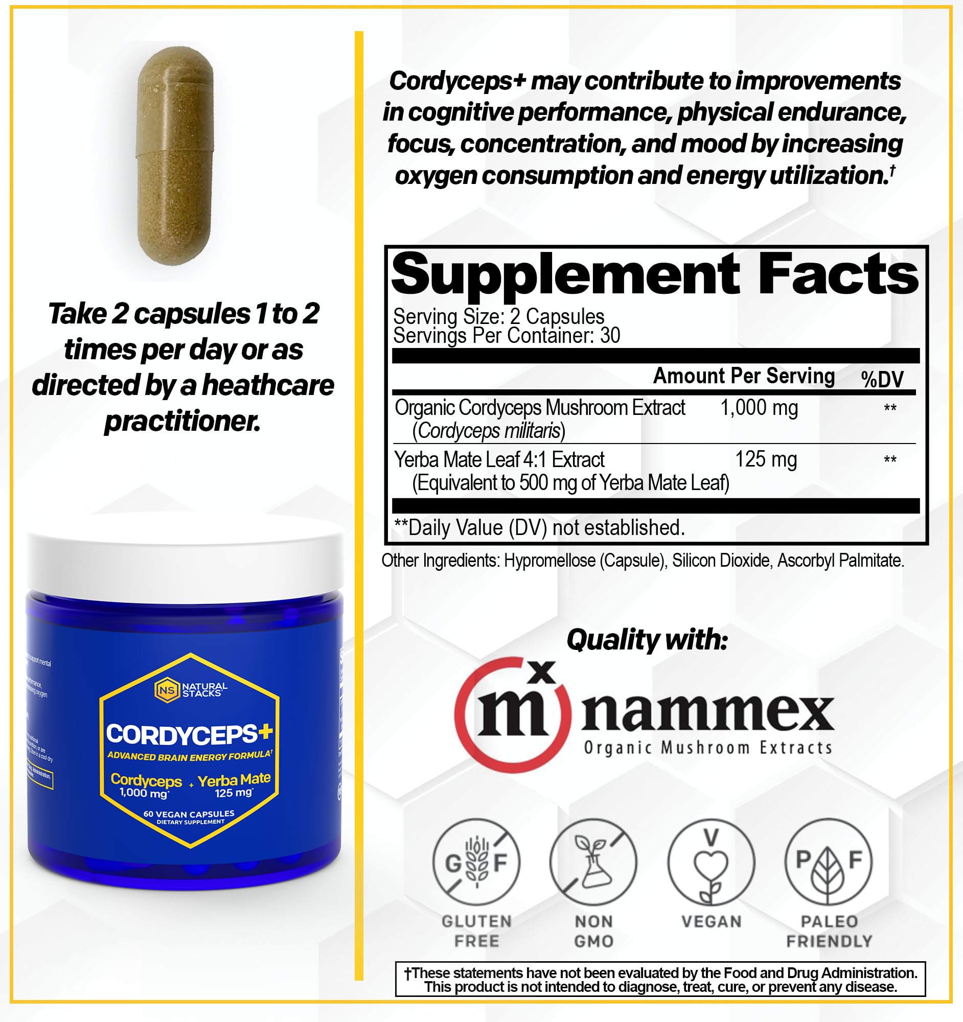 Foto 3 pulgar | Suplemento Natural Stacks Cordyceps Mushroom 60 Cápsulas - Venta Internacional