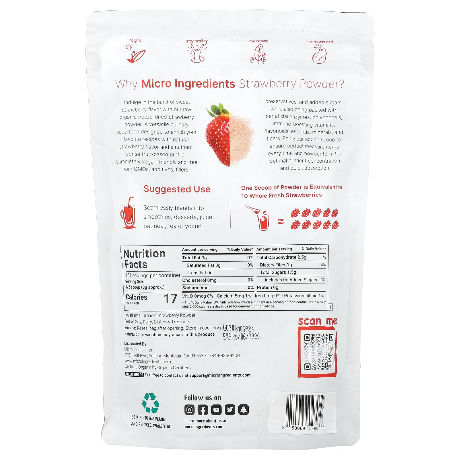 Foto 3 pulgar | Microingredientes Orgánicos De Fresa En Polvo  454 G - Venta Internacional.