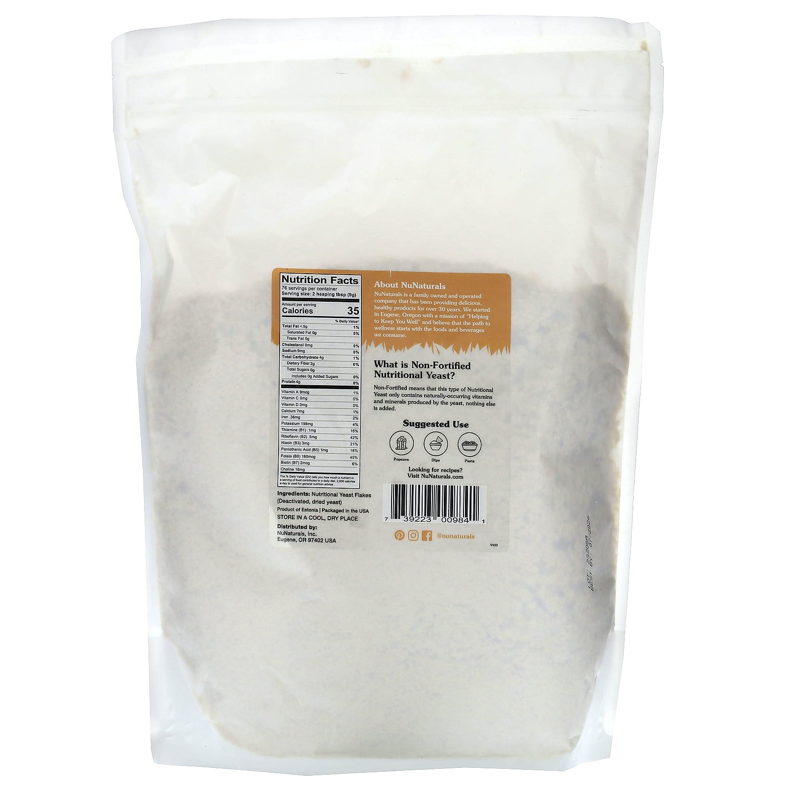 Foto 3 pulgar | Hojuelas De Levadura Nutritivas Nunaturals No Fortificadas 681 G - Venta Internacional.