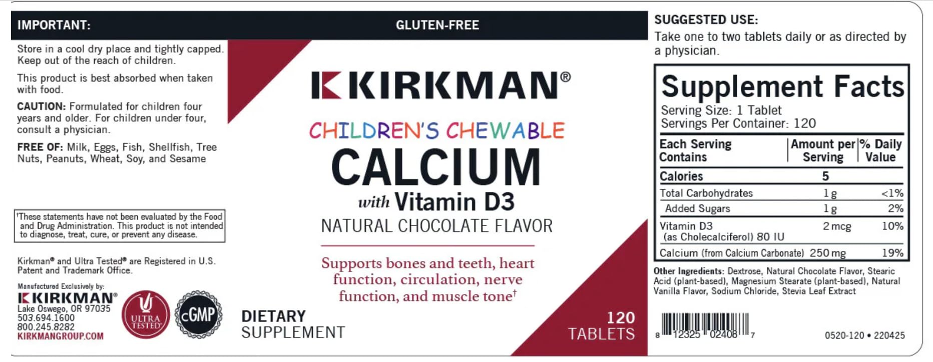 Foto 4 pulgar | Calcio Kirkman Children's con Vitamina D3 Masticables 120 tabletas - Venta Internacional