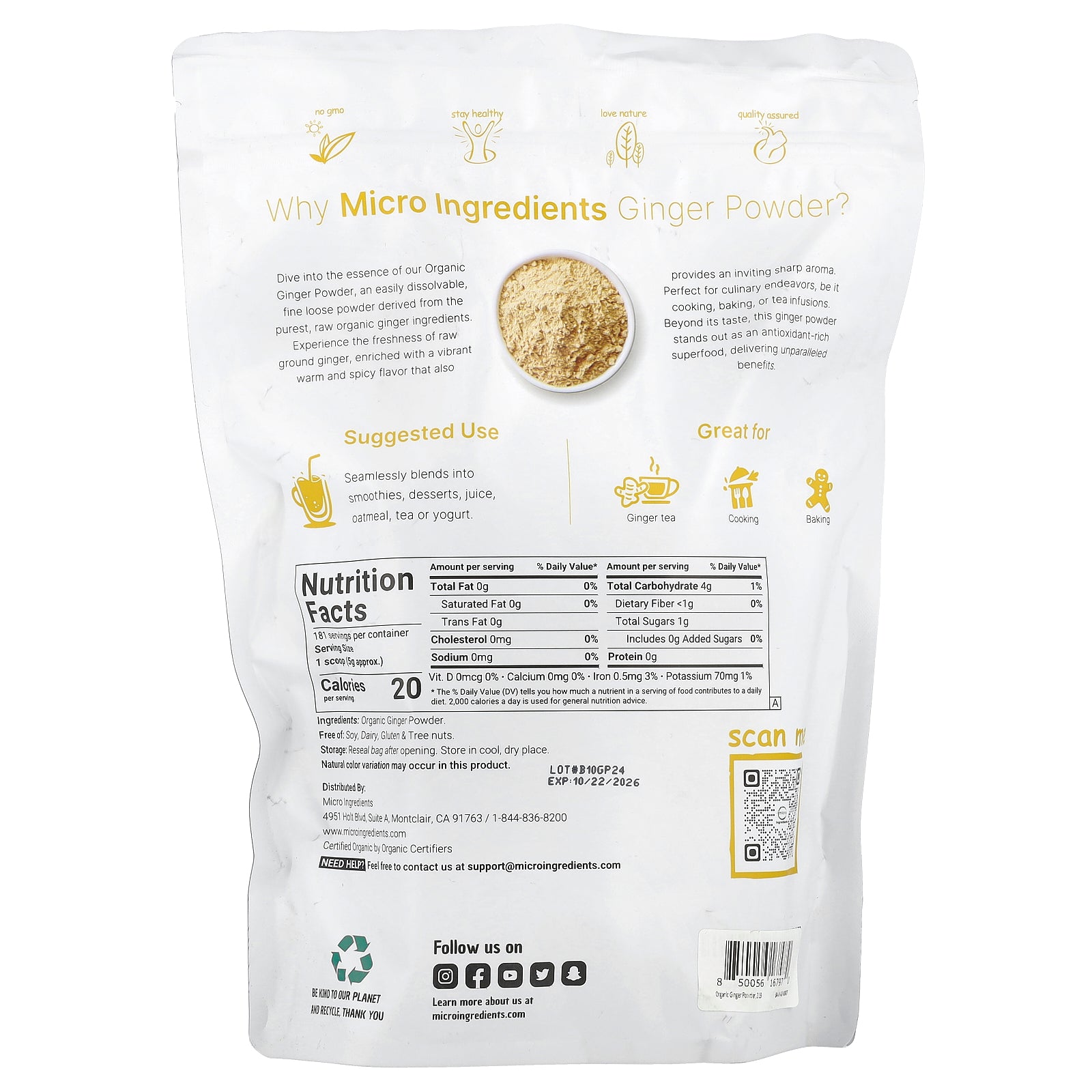Foto 3 pulgar | Microingredientes Orgánicos De Jengibre En Polvo 907 G - Venta Internacional.