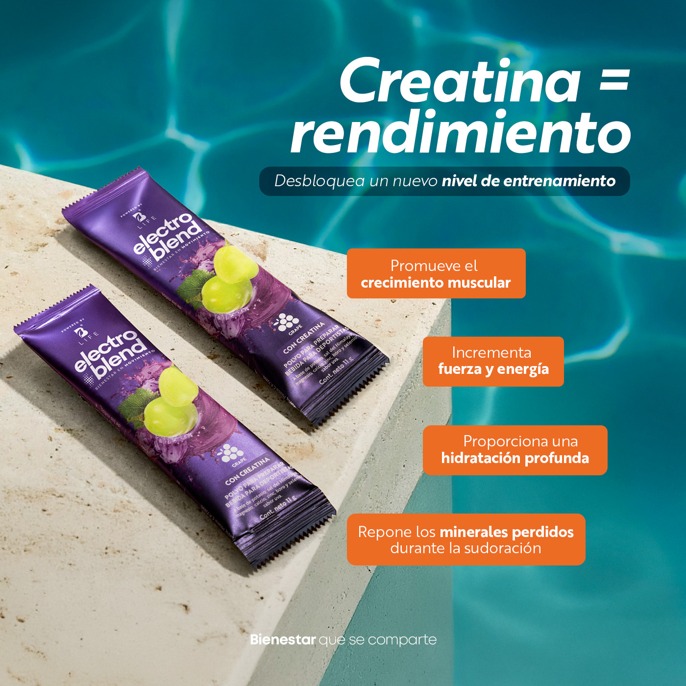 Foto 7 pulgar | Electrolitos Con Creatina B Life. 45 Sobres Con 5g De Creatina Por Porción. Sin Azúcar Y Con Minerales Esenciales