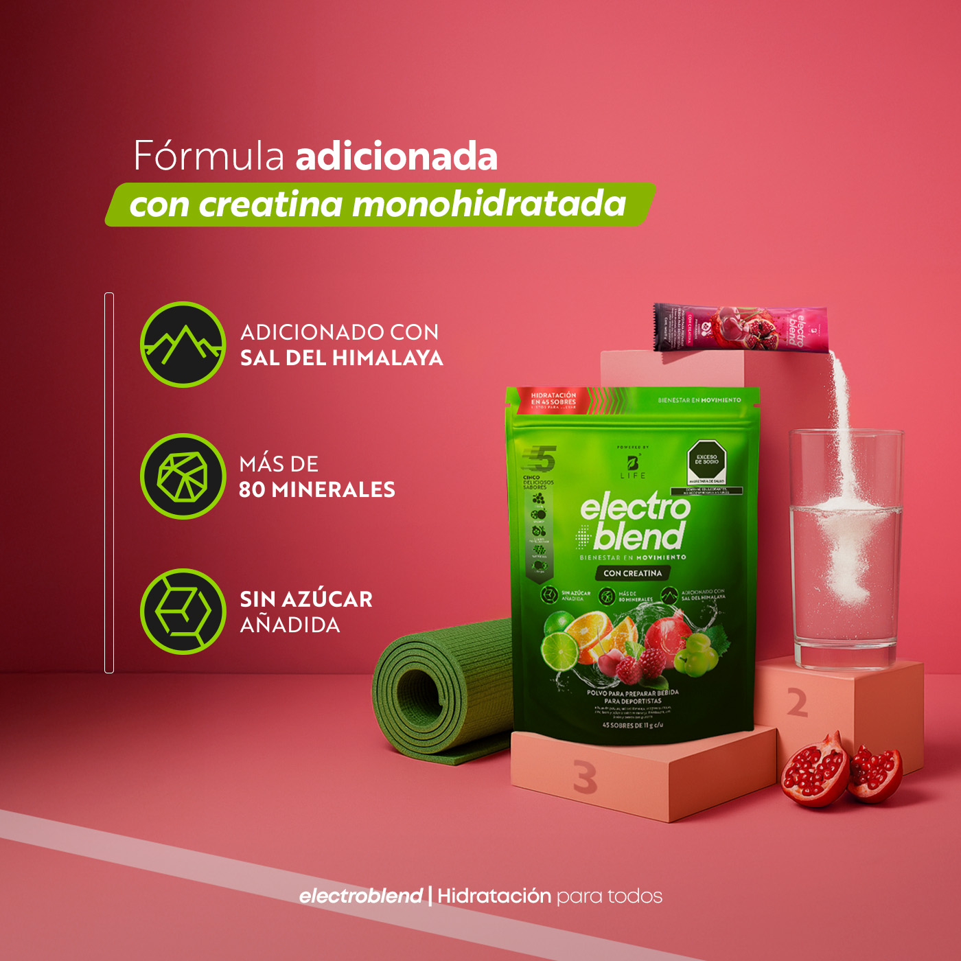 Foto 8 | Electrolitos Con Creatina B Life. 45 Sobres Con 5g De Creatina Por Porción. Sin Azúcar Y Con Minerales Esenciales
