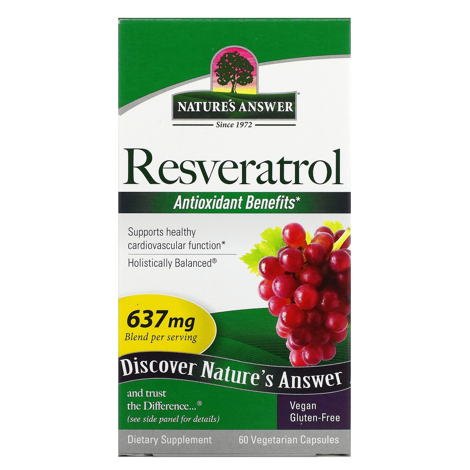 Foto 2 pulgar | Suplemento Nature's Answer De Resveratrol 637 Mg  60 Cápsulas Vegetarianas - Venta Internacional.
