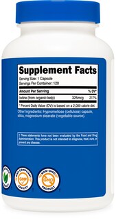 Foto 5 | Suplemento Nutricost Cápsulas De Algas Marinas 325 Mcg Yodo 120 Cápsulas - Venta Internacional.