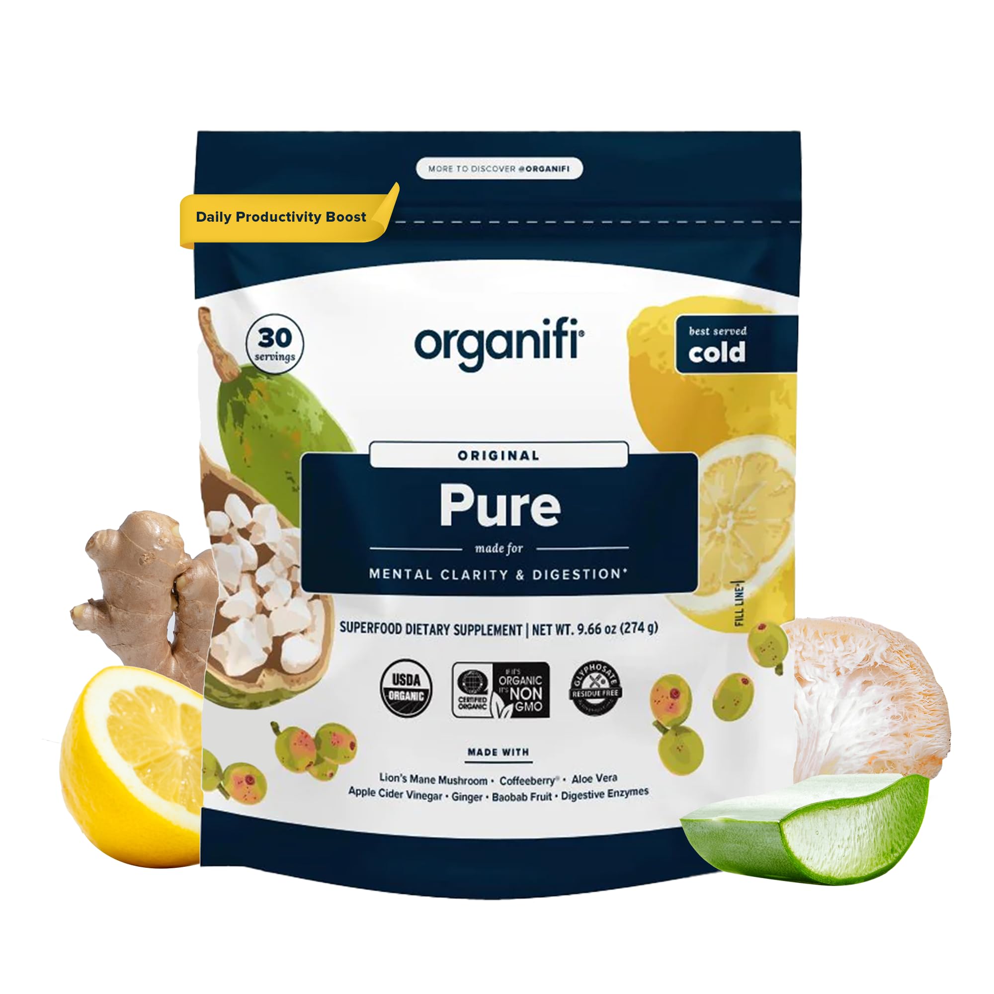 Foto 2 pulgar | Suplemento De Salud Organifi Pure Brain Support 30 Porciones - Venta Internacional.