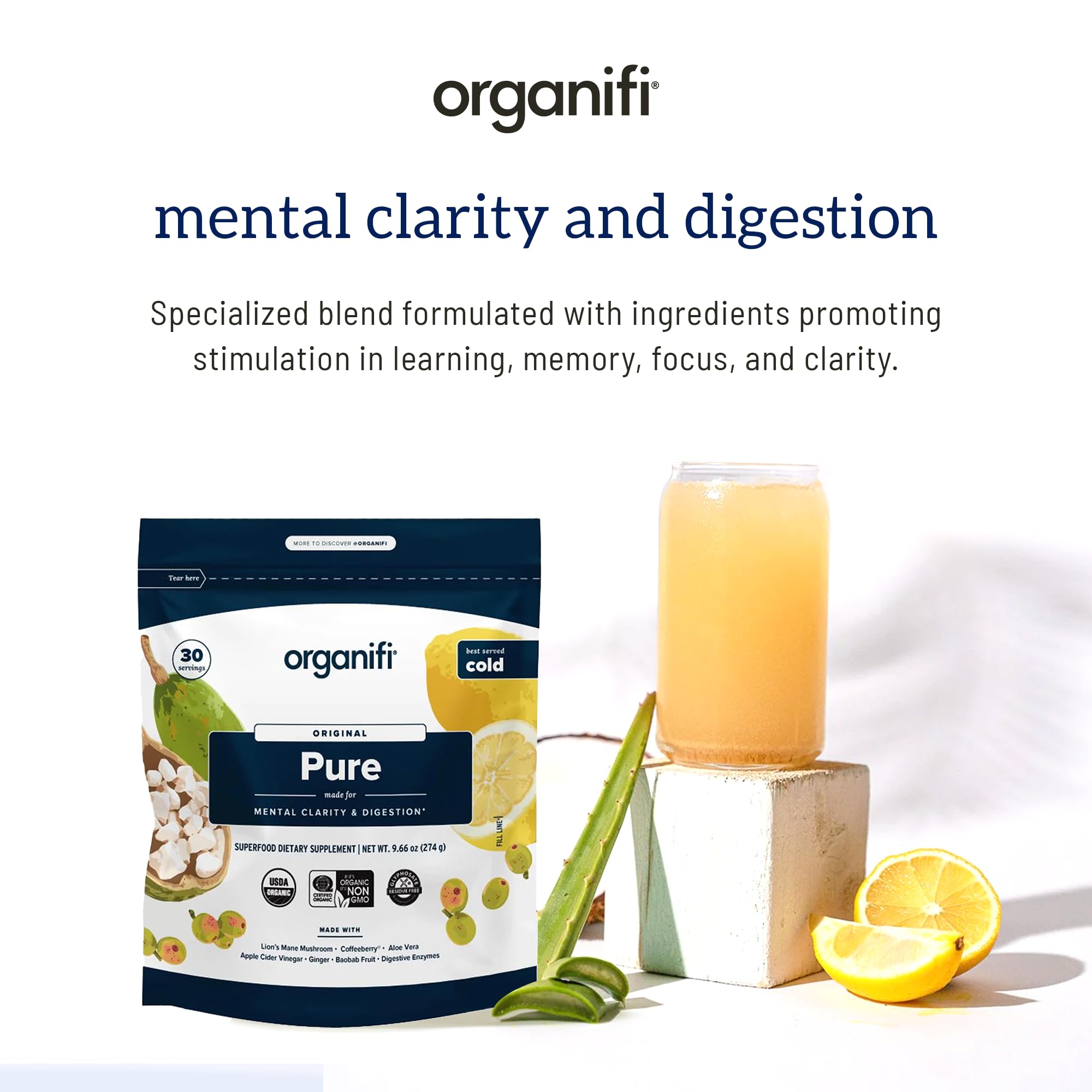 Foto 4 pulgar | Suplemento De Salud Organifi Pure Brain Support 30 Porciones - Venta Internacional.