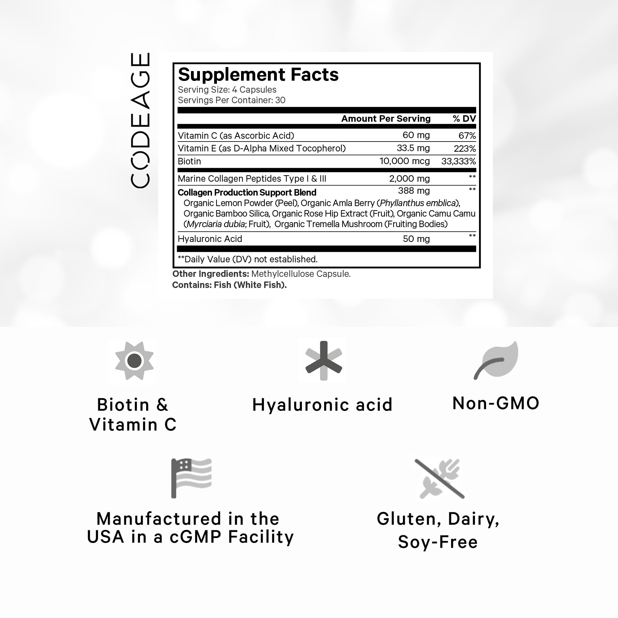 Foto 3 pulgar | Suplemento Codeage Biotin Marine Collagen 120 Cápsulas - Venta Internacional.