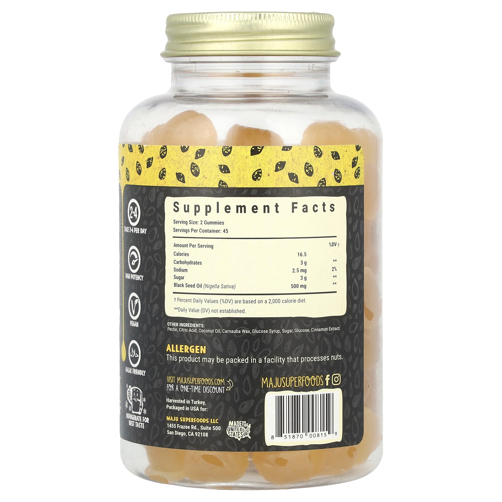 Foto 3 pulgar | Gominolas Maju Superfoods Aceite de Semillas Negras  45 Gomitas- Venta Internacional