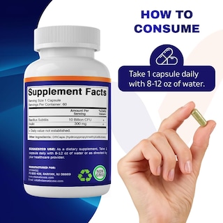 Foto 5 | Suplemento Vitamático Bacillus Subtilis de 10 Mil Millones 60 Cápsulas - Venta Internacional