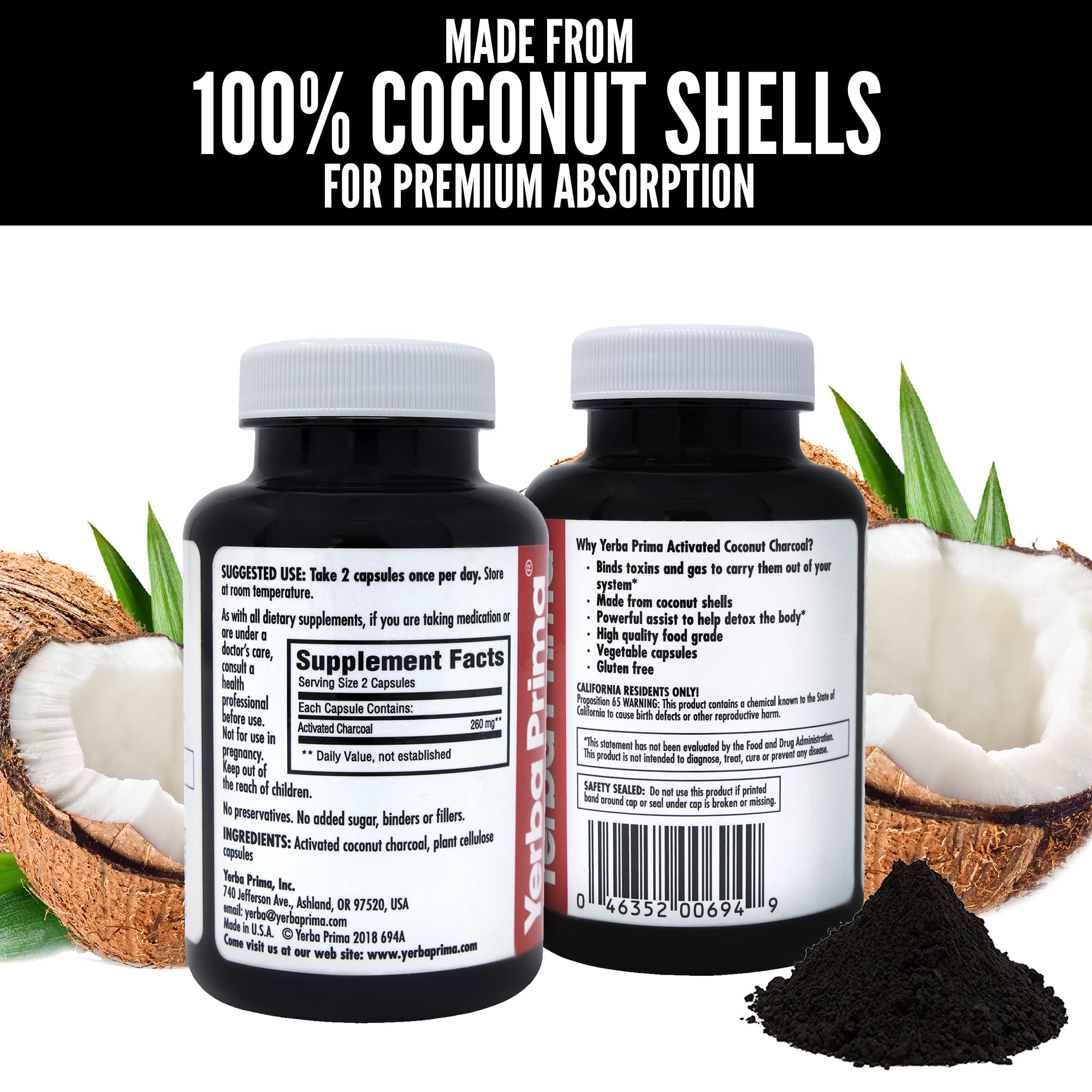 Foto 4 | Suplemento Yerba Prima Carbón De Coco Activado 60 Cápsulas - Venta Internacional.