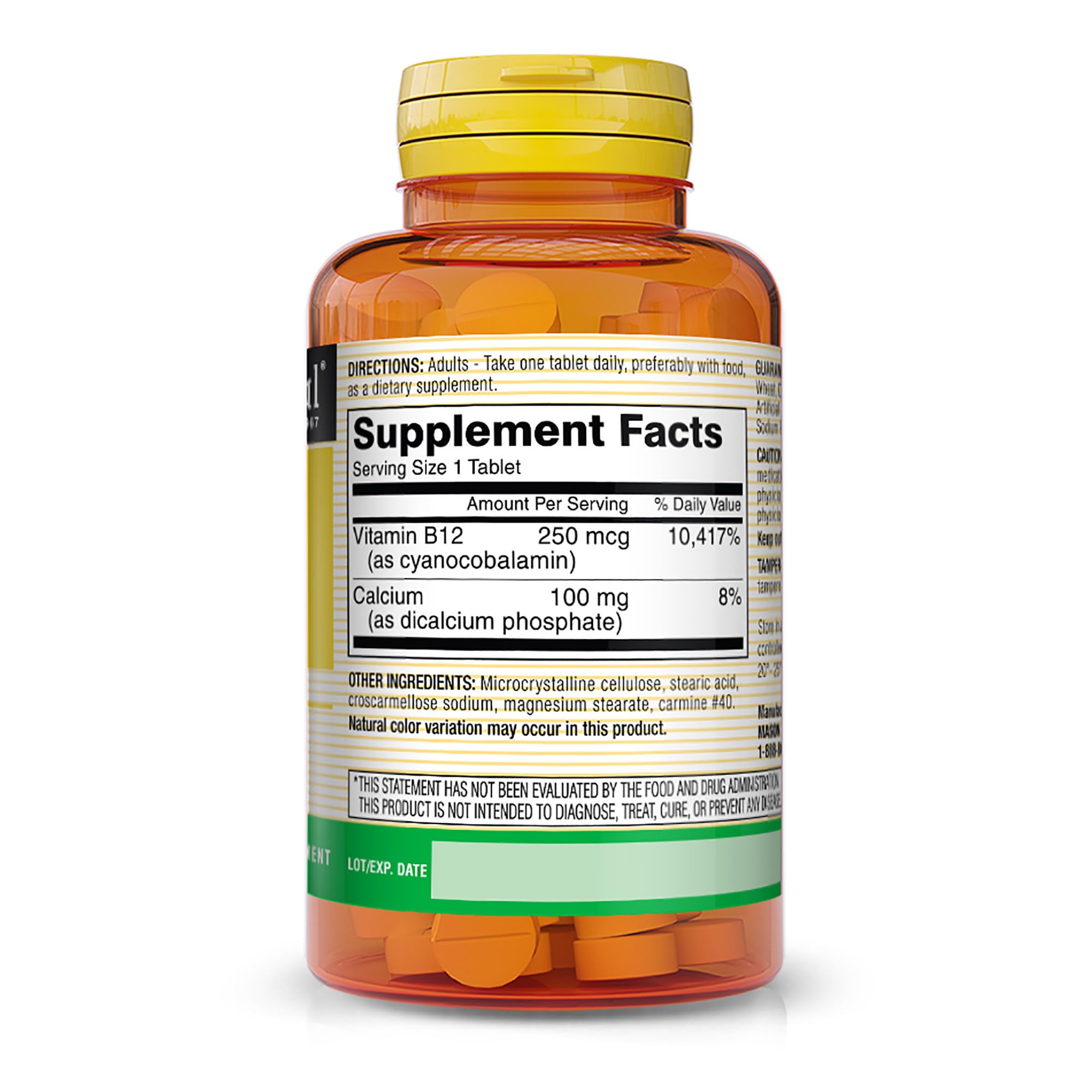 Foto 3 pulgar | Suplemento Mason Natural De Vitamina B12 250 Mcg Con Calcio 100 Comprimidos - Venta Internacional.