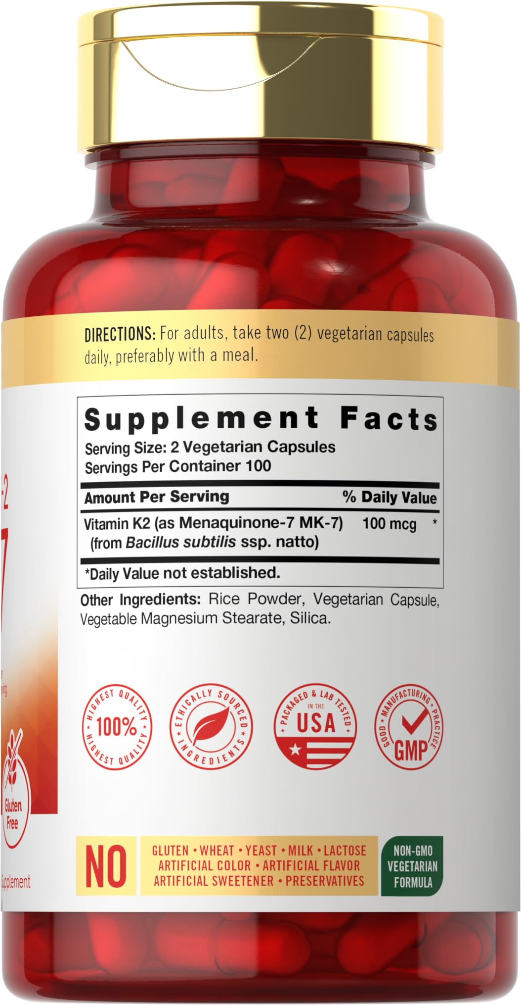 Foto 2 | Suplemento Carlyle De Vitamina K2 Mk7 De 100 Mcg  200 Cápsulas Veganas - Venta Internacional.
