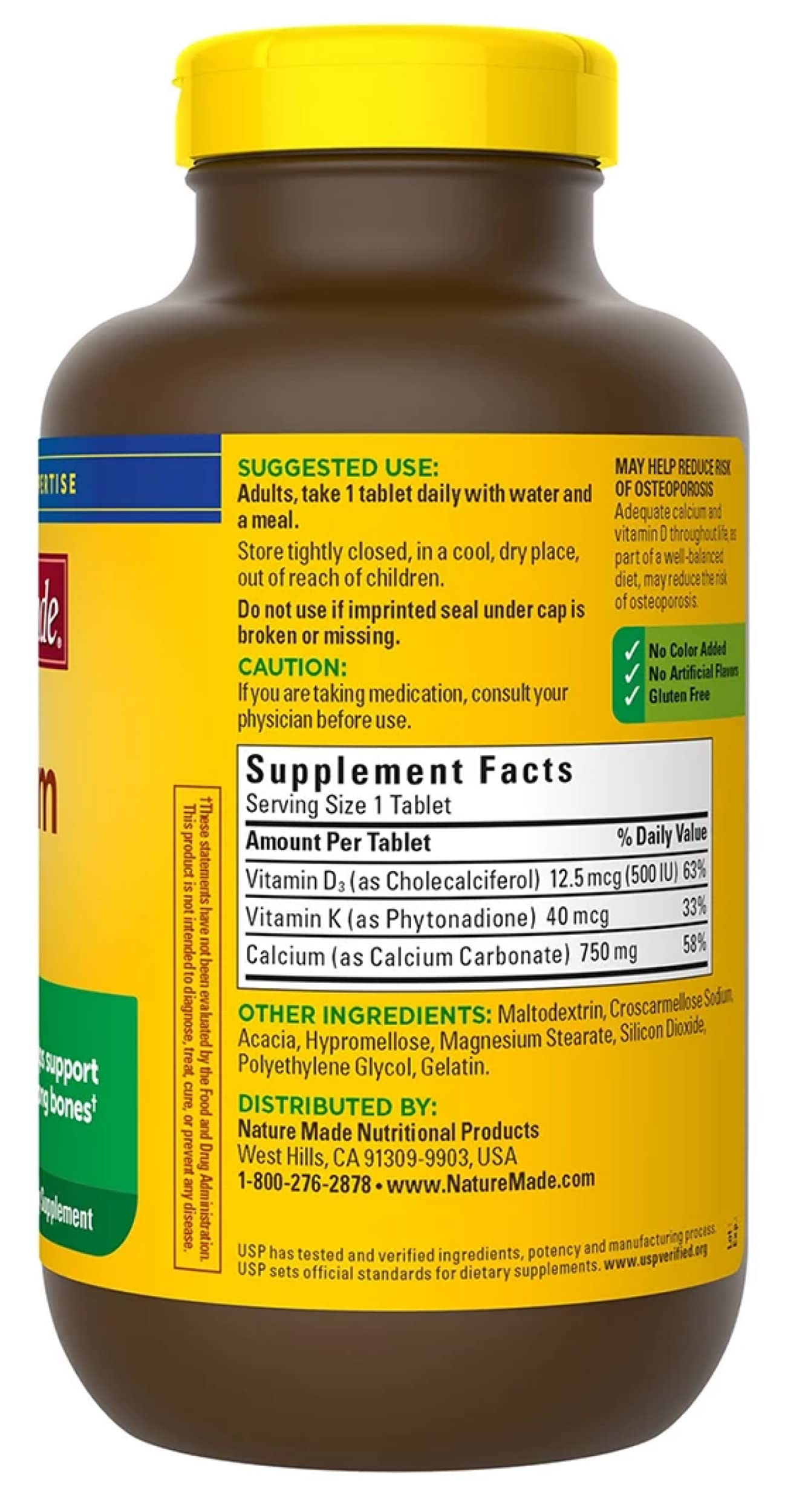 Foto 3 pulgar | Suplemento Nature Made Calcium 750 Mg Con Vitaminas D&k 300 Comprimidos - Venta Internacional.