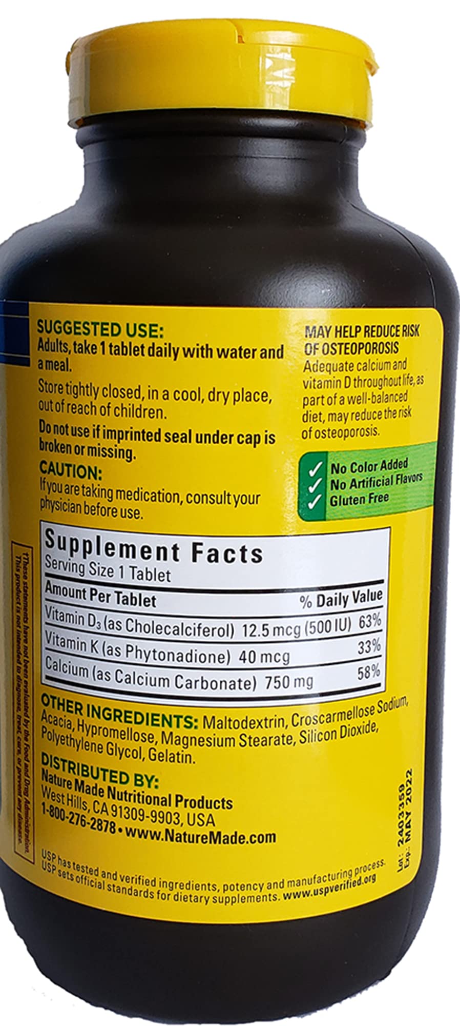 Foto 7 pulgar | Suplemento Nature Made Calcium 750 Mg Con Vitaminas D&k 300 Comprimidos - Venta Internacional.