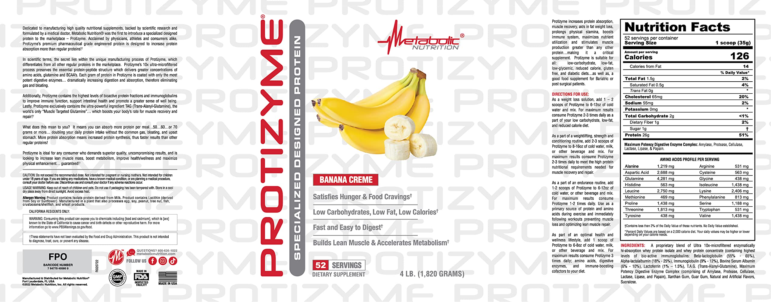 Foto 3 pulgar | Proteína de Suero en Polvo Metabolic Nutrition Protizyme 2 Kg - Venta Internacional