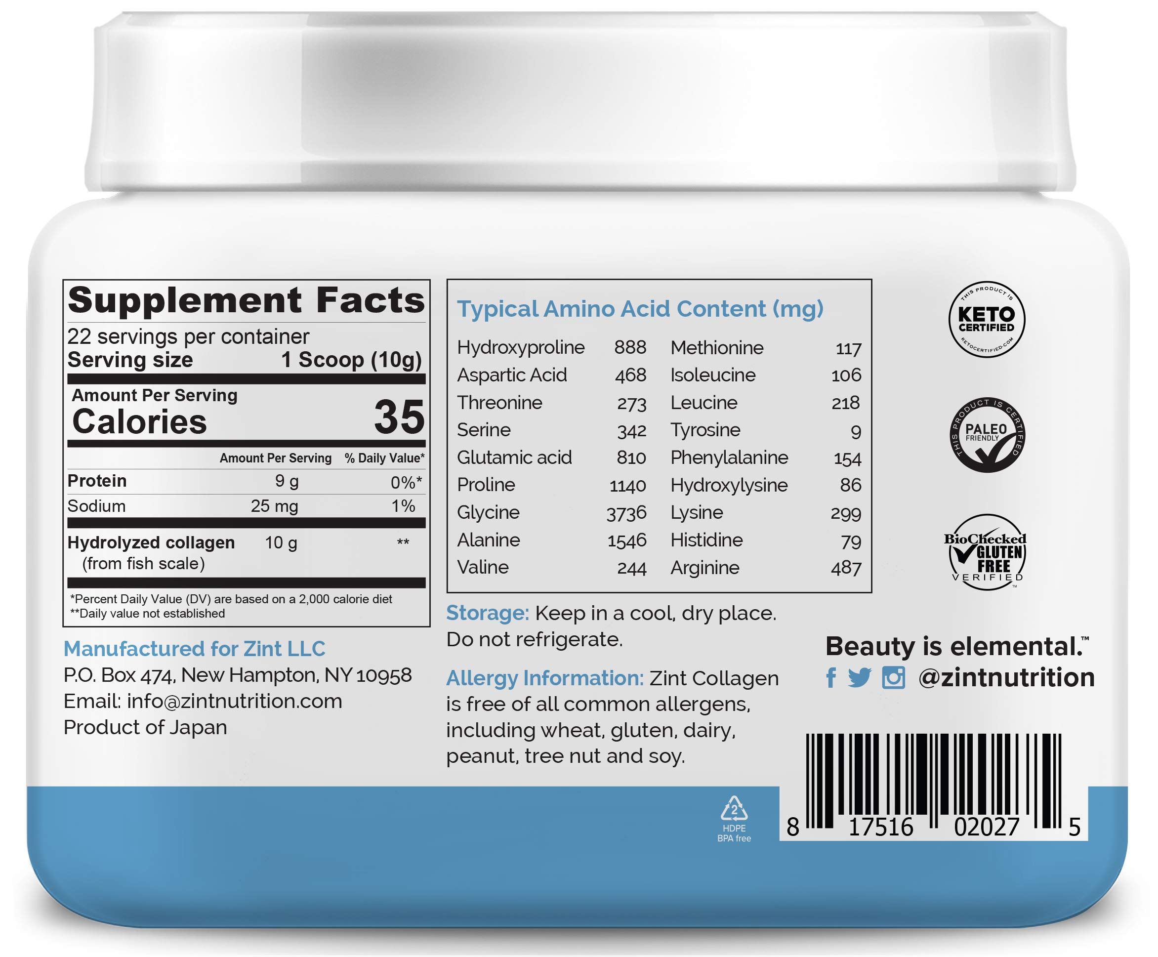 Foto 7 pulgar | Suplemento Zint Hydrolized Marine 226 g - Venta Internacional