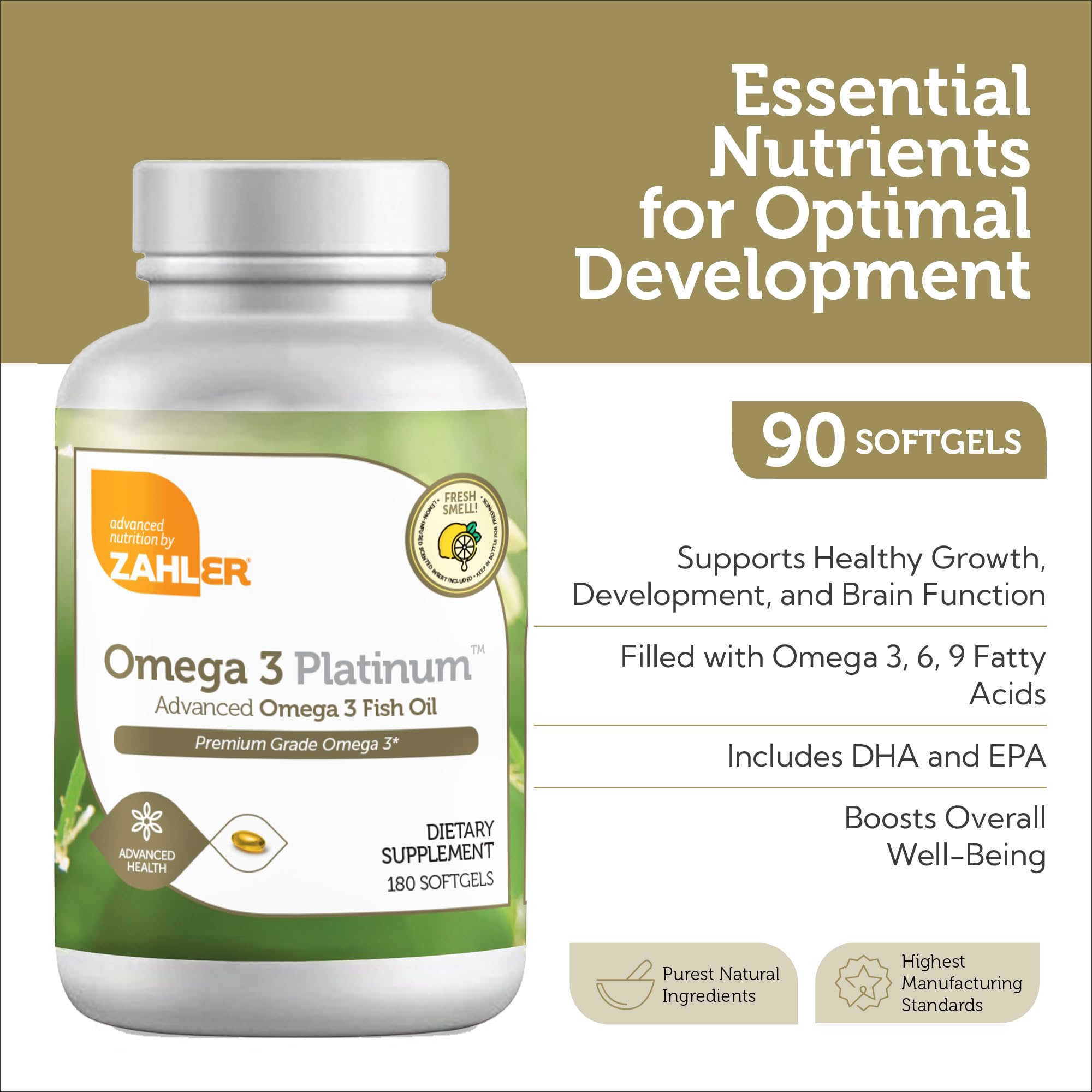 Foto 2 | Suplemento De Aceite De Pescado Omega 3 De Zahler, 180 Cápsulas Blandas - Venta Internacional.