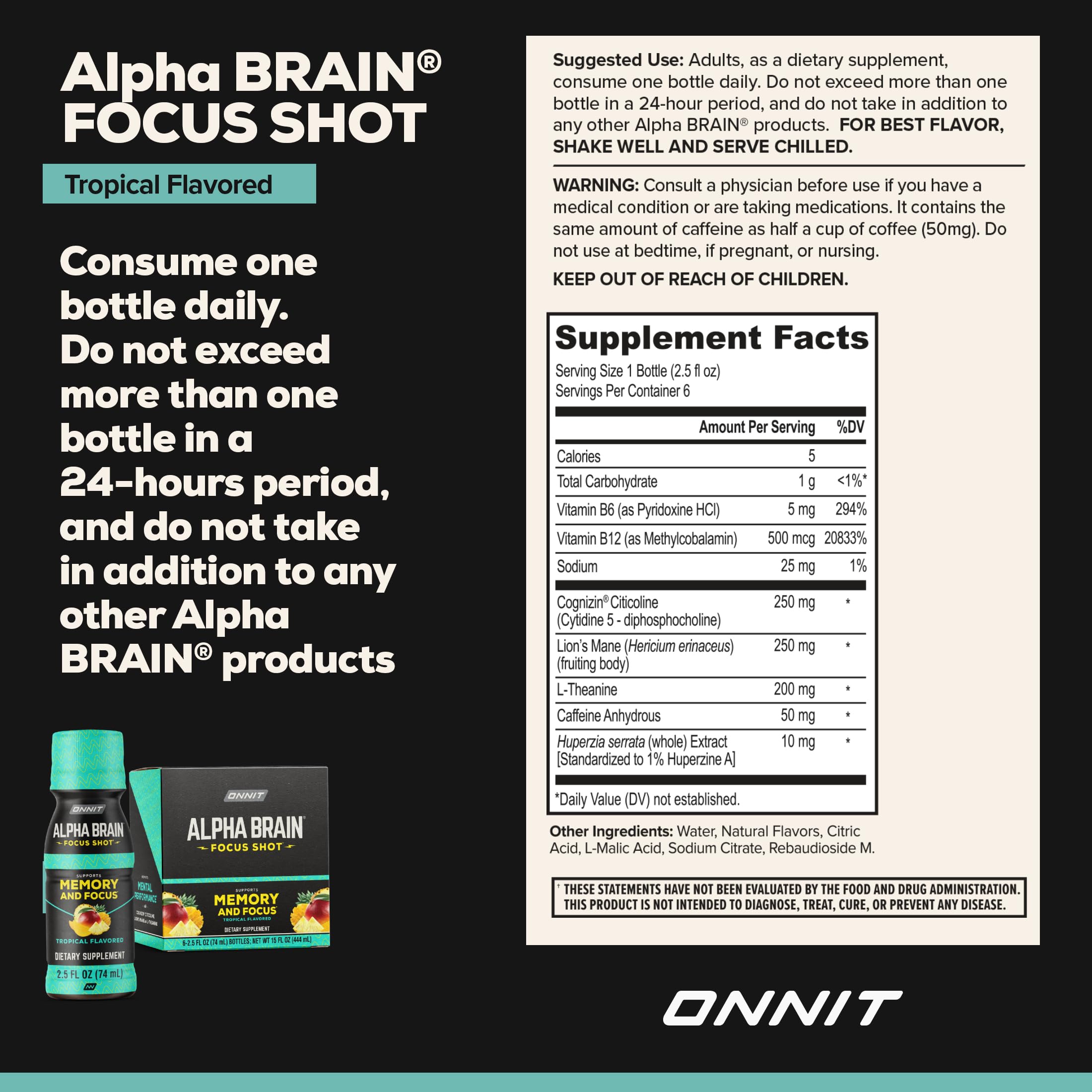 Foto 2 | Suplemento Bebible Onnit Alpha Brain Focus Shot 6 Piezas - Venta Internacional
