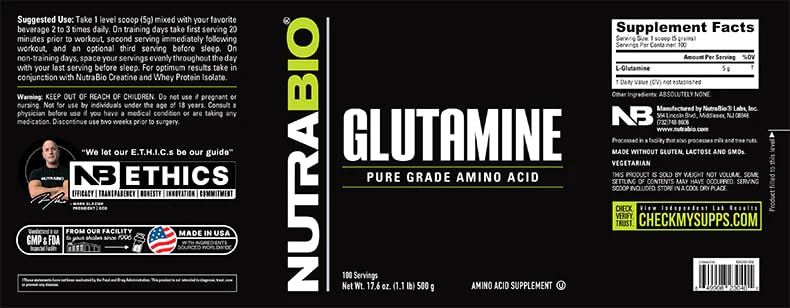 Foto 8 pulgar | Suplemento De L-glutamina Nutrabio Pure Grade 500 G En Polvo - Venta Internacional.