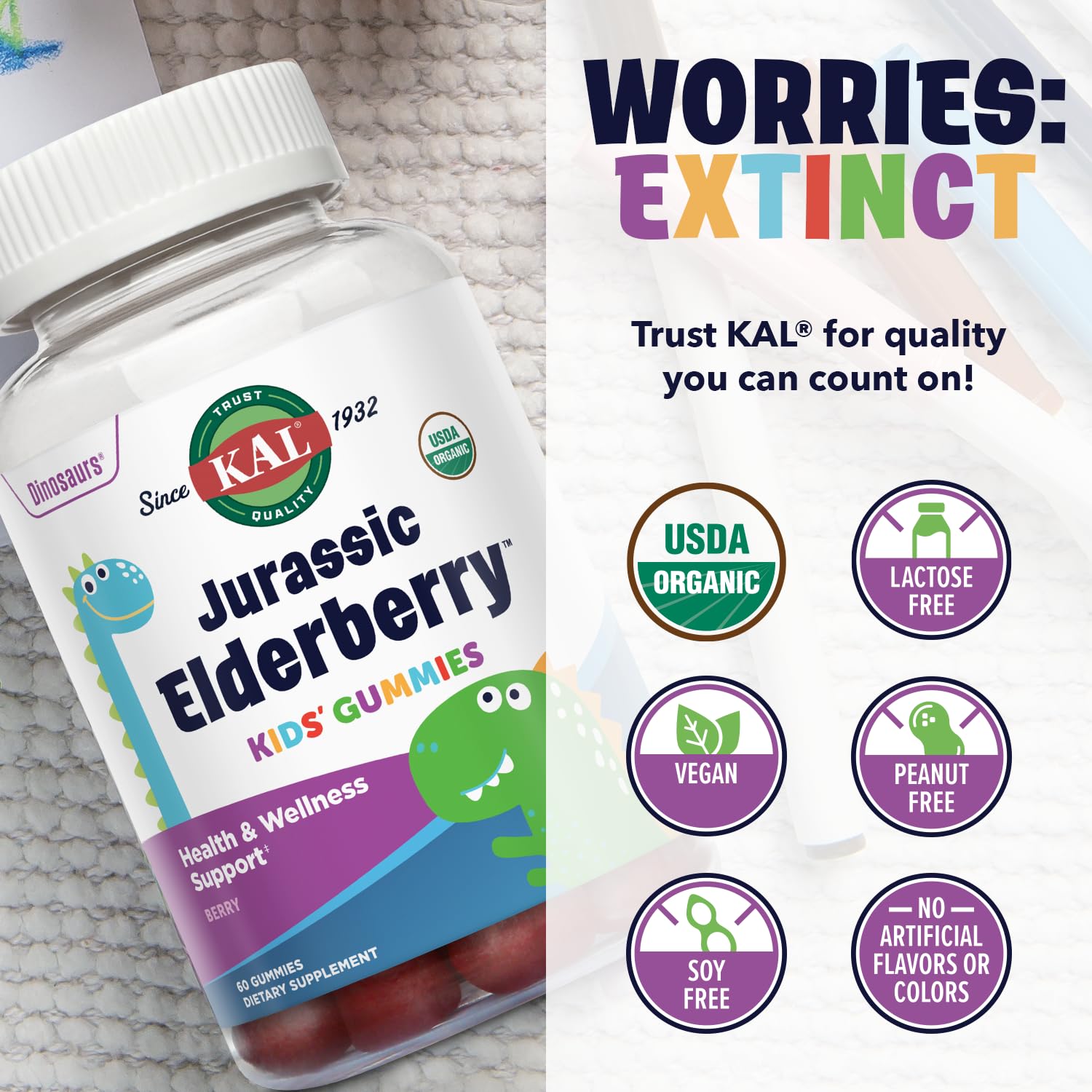 Foto 6 pulgar | Gomitas Kal Jurassic Elderberry Kids 60 Unidades -  Venta Internacional