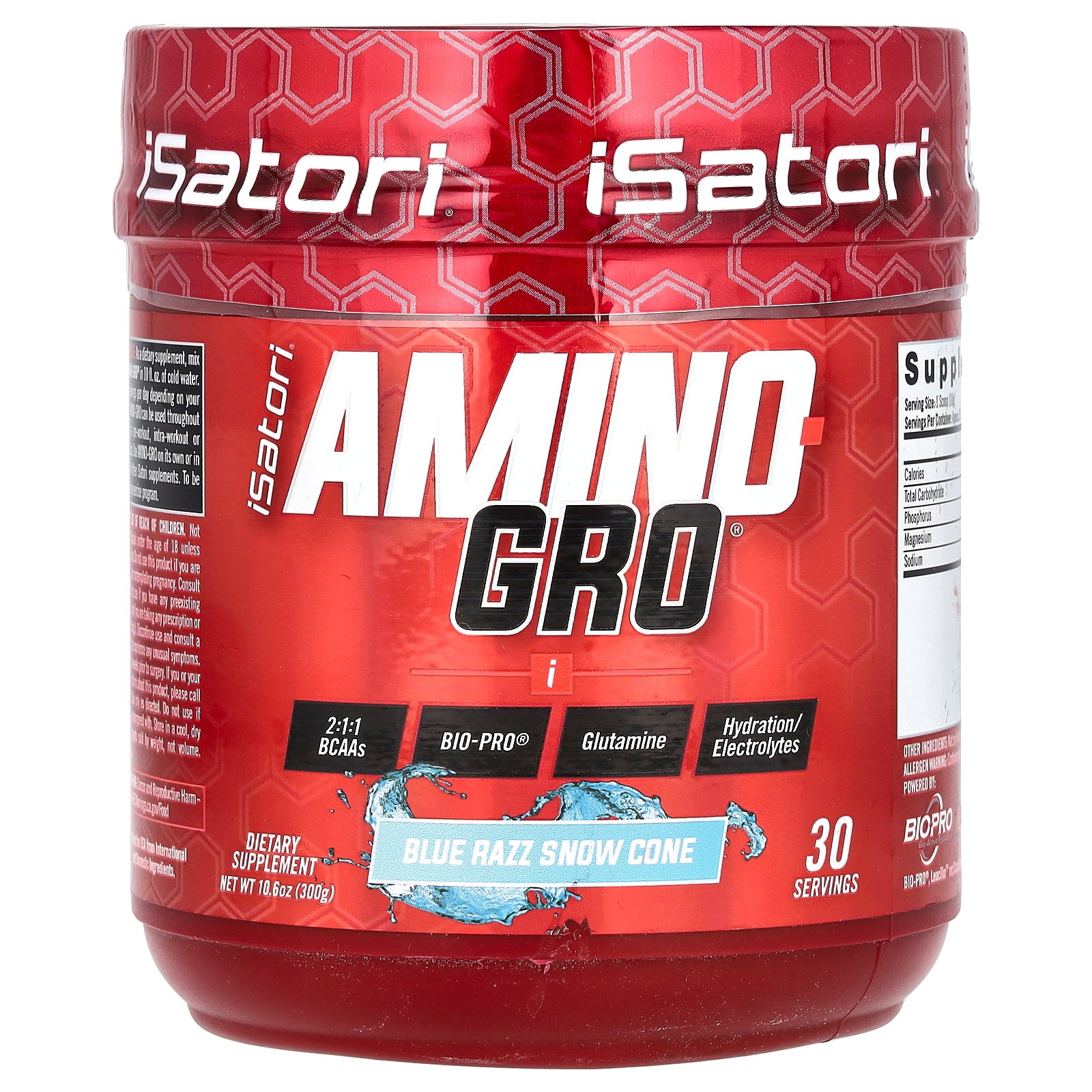 Foto 2 pulgar | Suplemento Isatori Amino-gro Blue Razz Snow Cone 300 G - Venta Internacional.