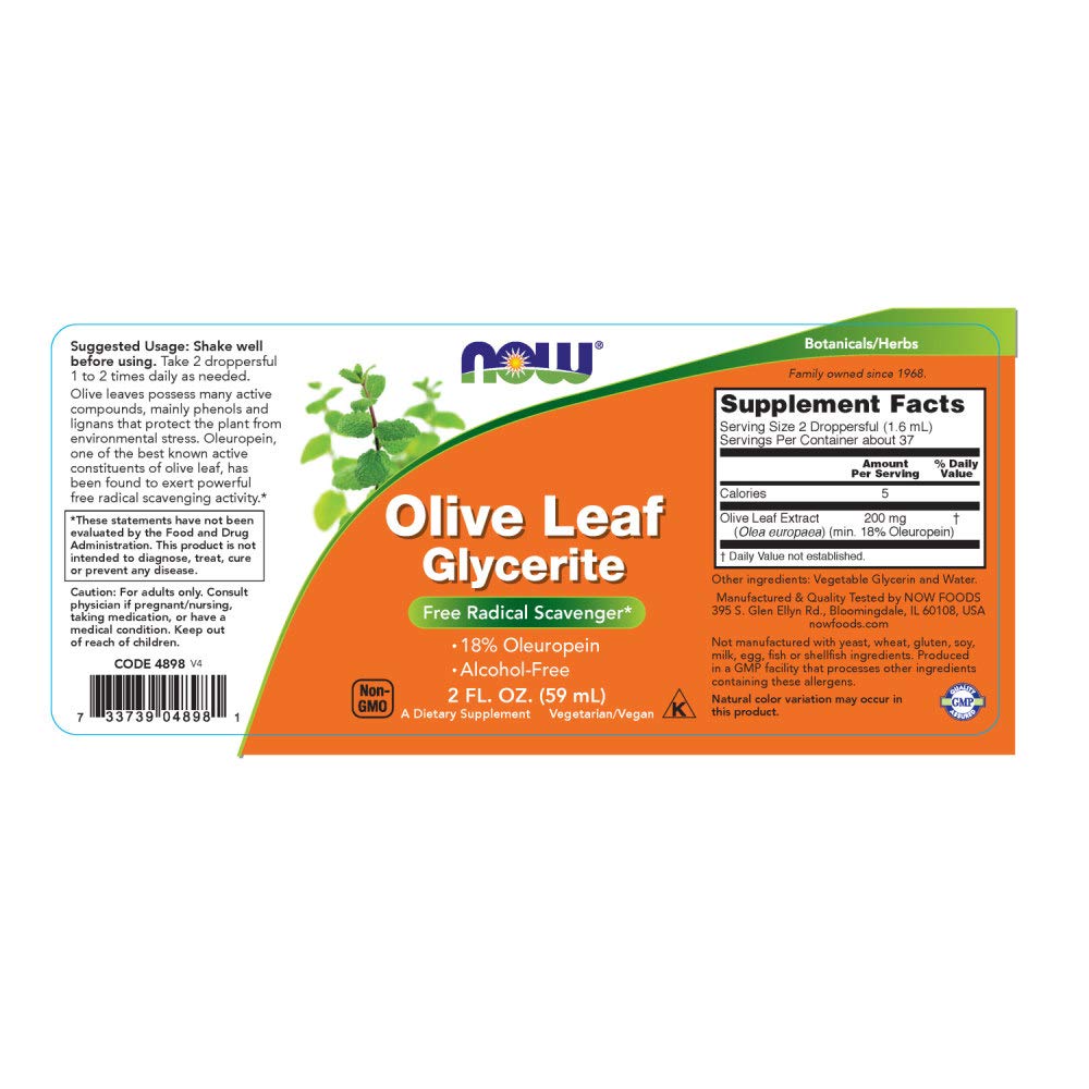 Foto 3 pulgar | Líquido De Glicerita De Hoja De Olivo Supplement Now Foods  60 Ml - Venta Internacional.