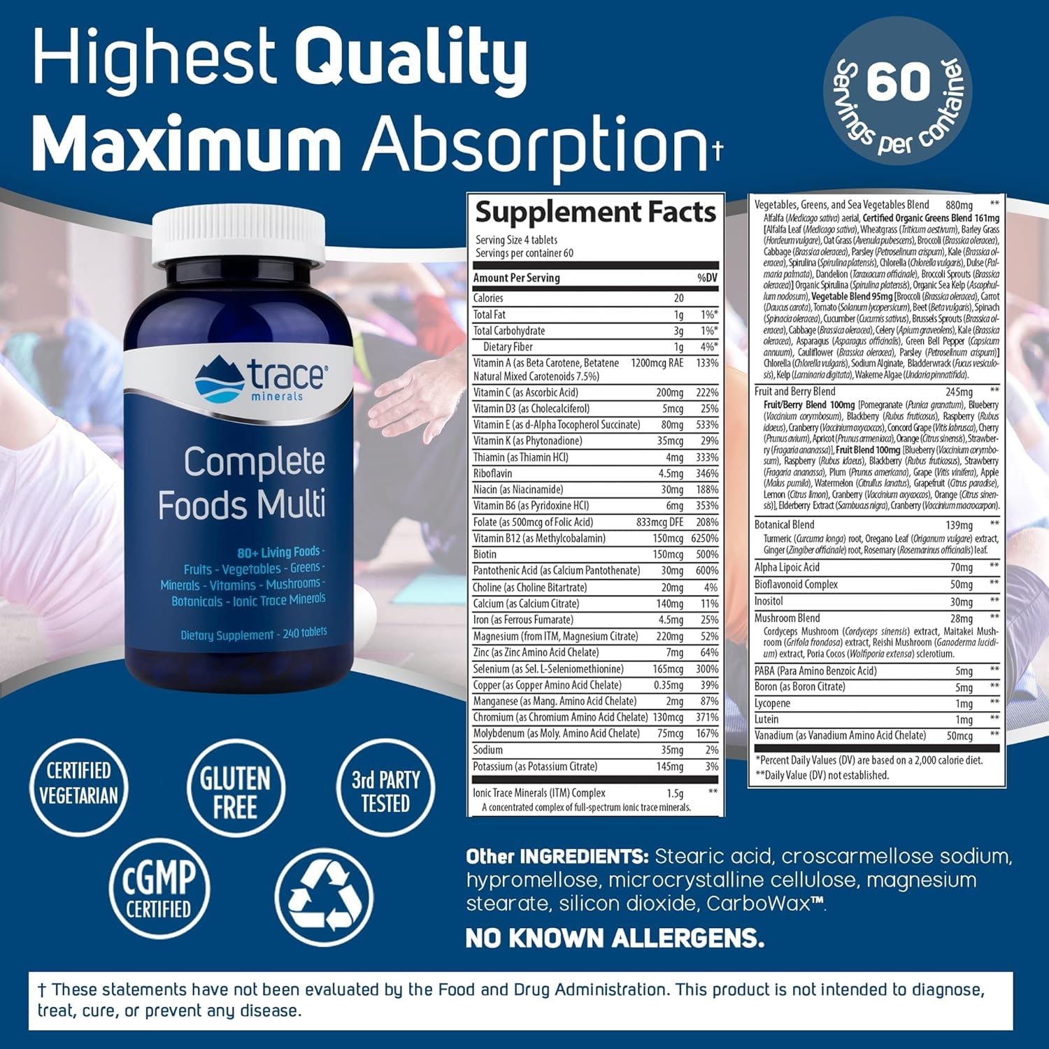 Foto 3 pulgar | Suplemento Trace Minerals Complete Foods Multi 240 Comprimidos - Venta Internacional.