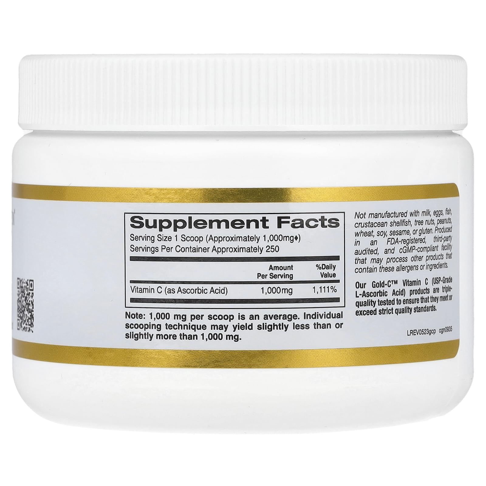 Foto 2 | Vitamina C En Polvo California Gold Nutrition 250 G 1000 Mg - Venta Internacional.