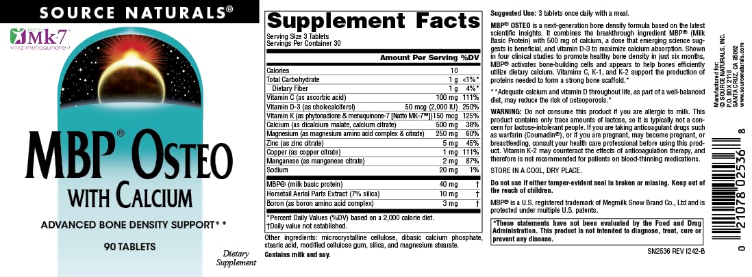 Foto 5 pulgar | Supplement Source Naturals Mbp Osteo Con Calcio 90 Comprimidos - Venta Internacional.