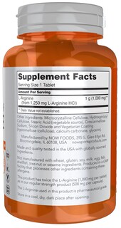 Foto 2 | Suplemento Now Foods L-arginina De Doble Concentración 1000 Mg 60 Comprimidos - Venta Internacional.
