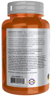 Foto 3 | Suplemento Now Foods L-arginina De Doble Concentración 1000 Mg 60 Comprimidos - Venta Internacional.