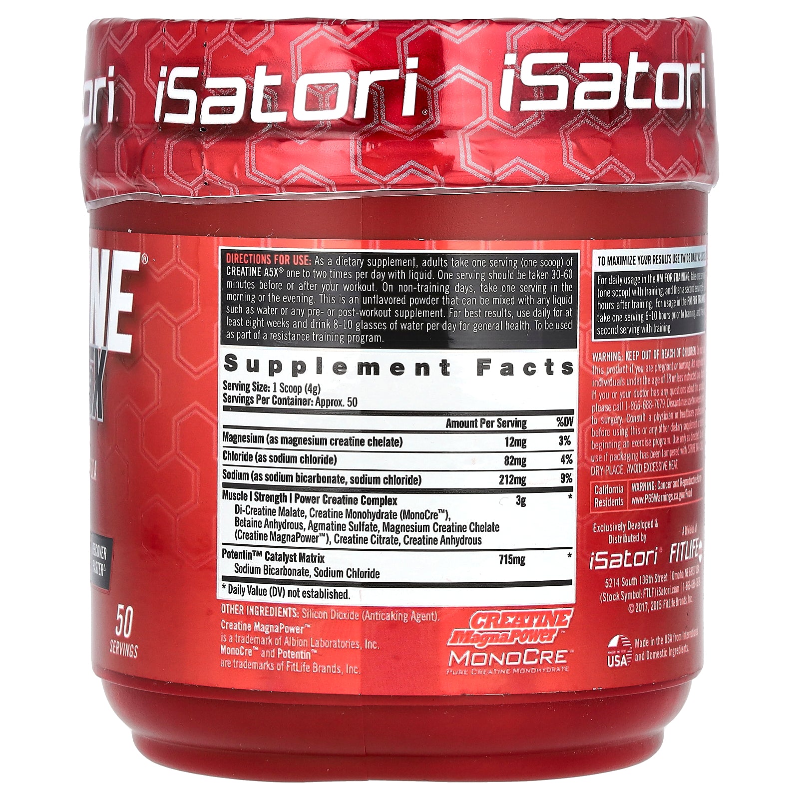 Foto 3 pulgar | Suplemento Isatori Creatina A5x En Polvo Sin Sabor 200 G - Venta Internacional.