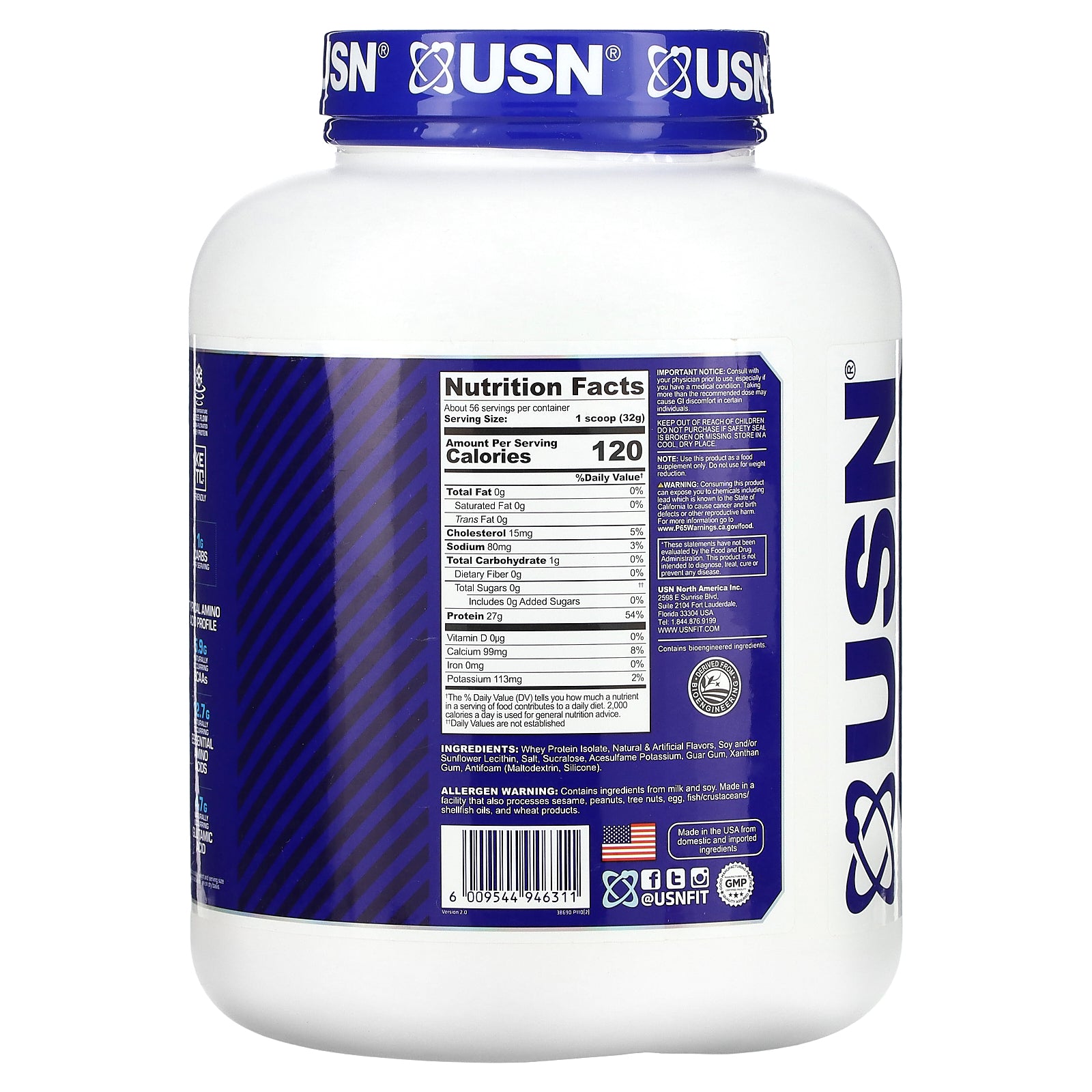 Foto 3 pulgar | Proteína En Polvo Usn Isopro 100% Aislada De Proteína De Suero De Leche 1 8 Kg - Venta Internacional.