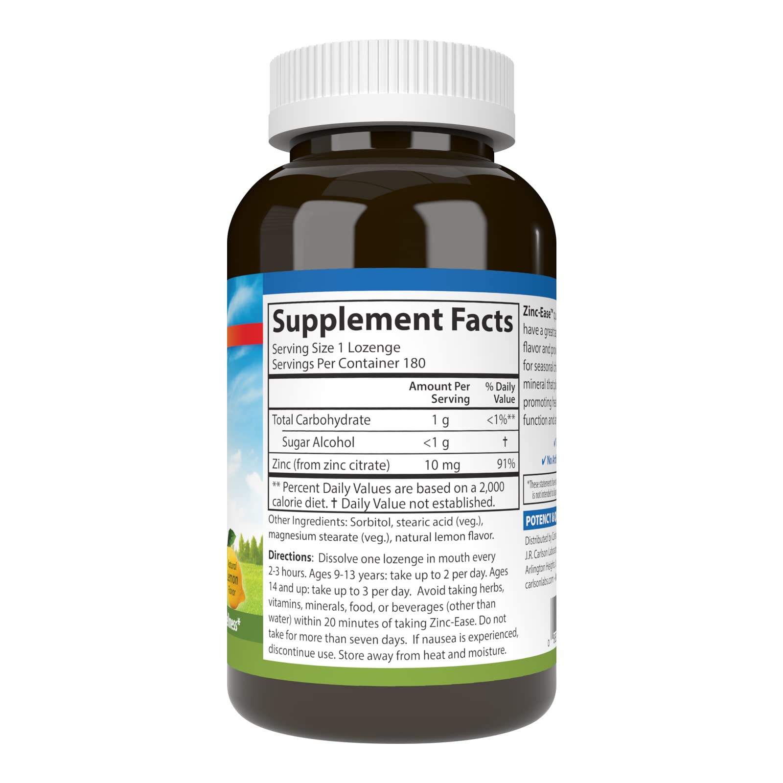 Foto 3 pulgar | Suplemento Alimenticio Pastillas Carlson Zinc-ease Health Support Lemon 180 Unidades - Venta Internacional.