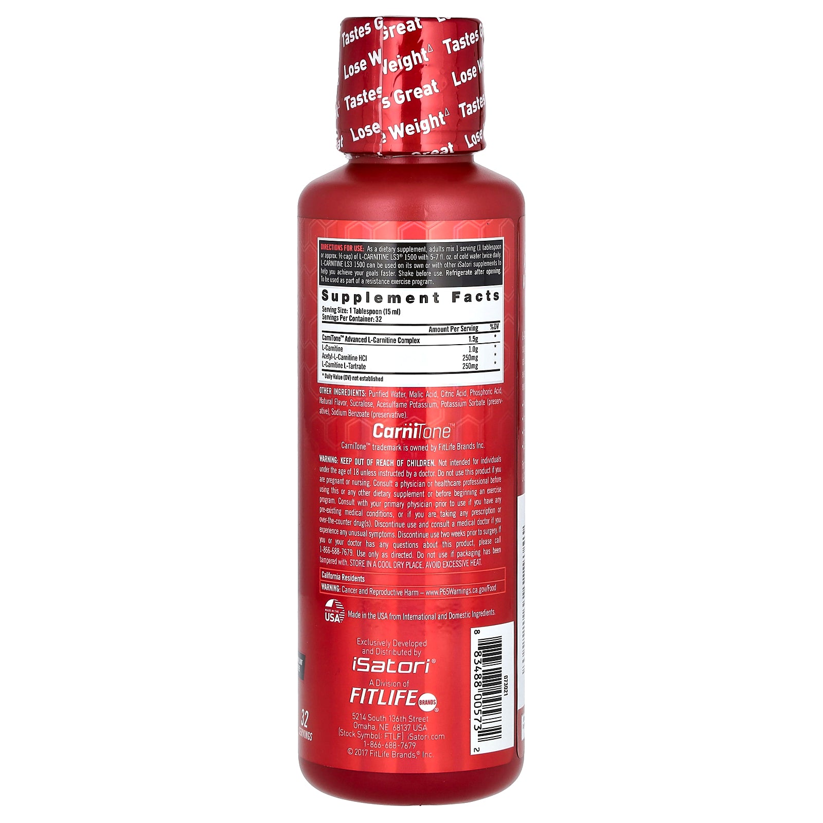 Foto 2 | Suplemento Isatori L-carnitina Ls3 1500 Malibu Beach 480 Ml - Venta Internacional.