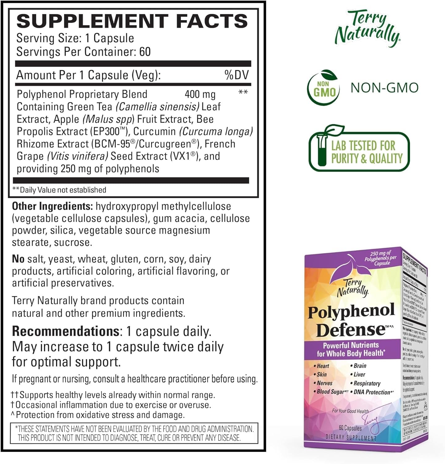 Foto 3 pulgar | Suplemento Terry Naturally Polyphenol Defense 60 Cápsulas - Venta Internacional.