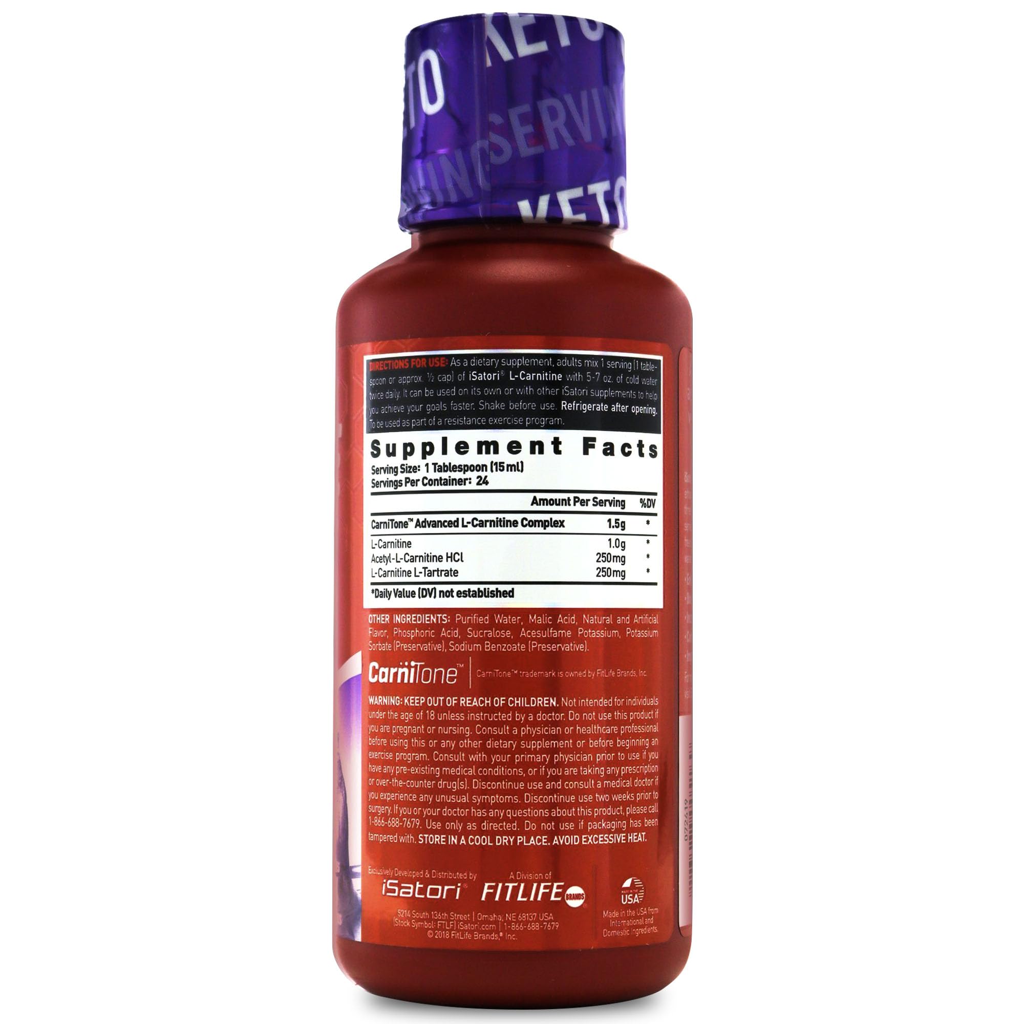 Foto 3 pulgar | Suplemento Isatori L-carnitine 1500  Líquido De Triple Mezcla  24 Dosis - Venta Internacional.