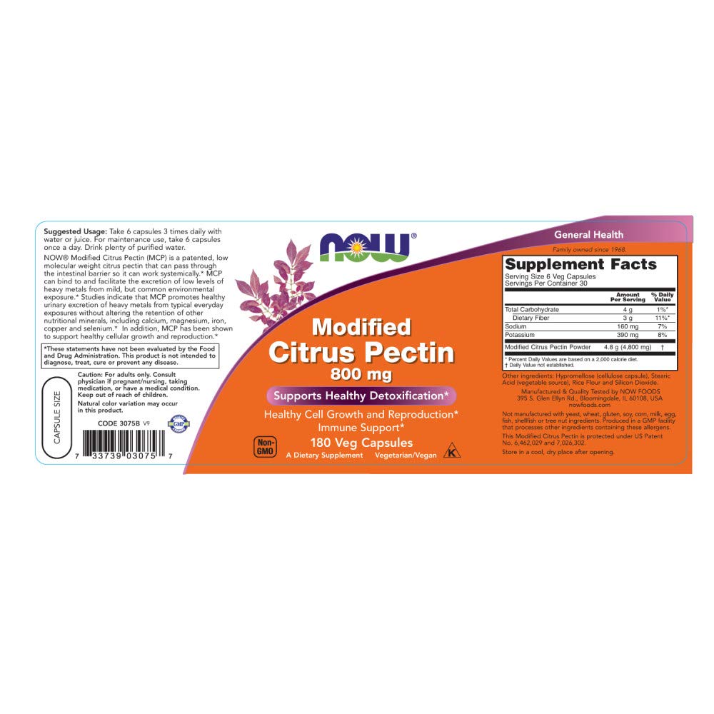 Foto 3 pulgar | Pectina Cítrica Modificada Supplement Now Foods 800 Mg 180 Cápsulas - Venta Internacional.