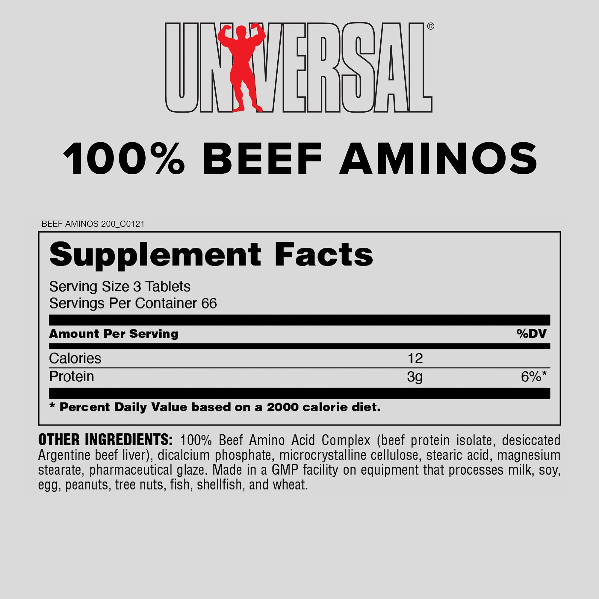 Foto 4 pulgar | Suplemento Universal Nutrition 100% Beef Aminos 200 Comprimidos - Venta Internacional