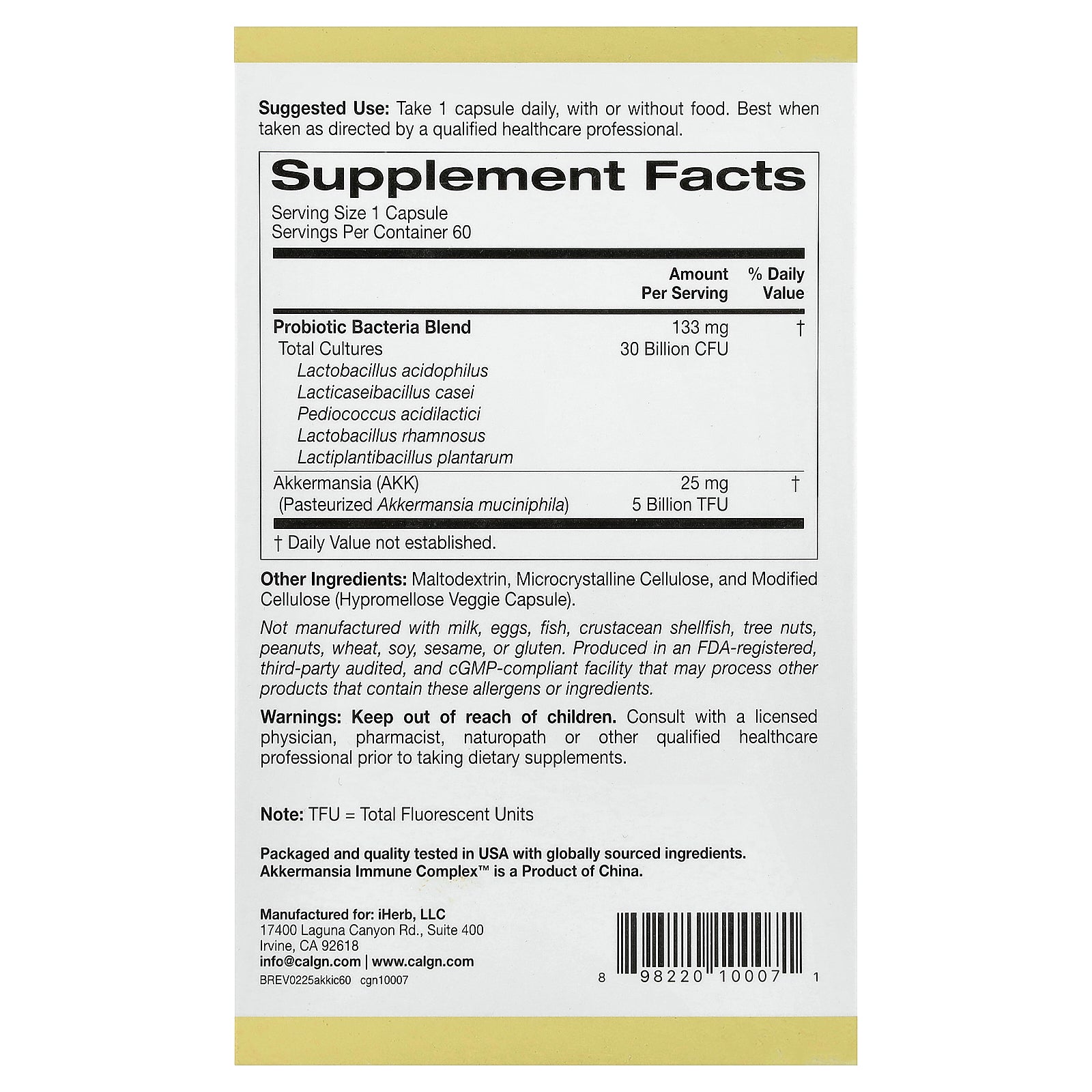 Foto 2 | Suplemento California Gold Nutrition Akkermansia Immune 60 Cápsulas - Venta Internacional.