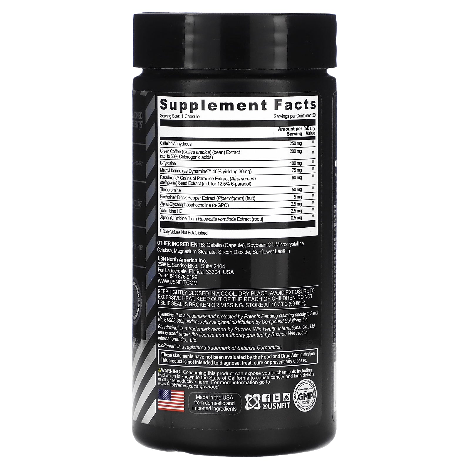 Foto 3 pulgar | Suplemento Usn Phedracut Black Fat Burner 50 Cápsulas - Venta Internacional.