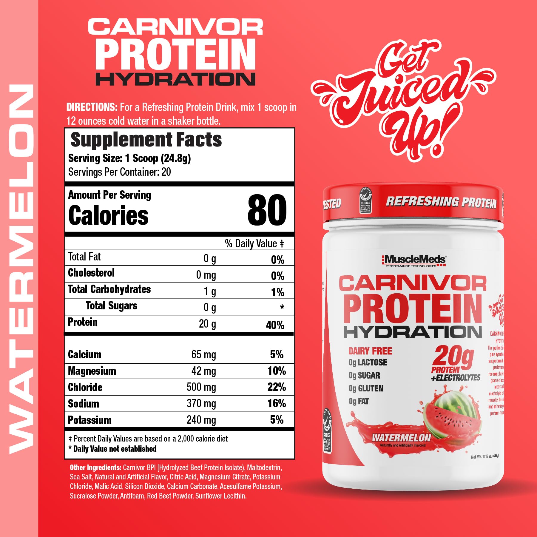 Foto 3 pulgar | Bebida Hidratante Proteica En Polvo Musclemeds Carnivor 20 G Sandía - Venta Internacional.