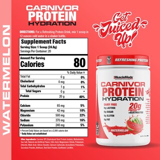 Foto 2 | Bebida Hidratante Proteica En Polvo Musclemeds Carnivor 20 G Sandía - Venta Internacional.