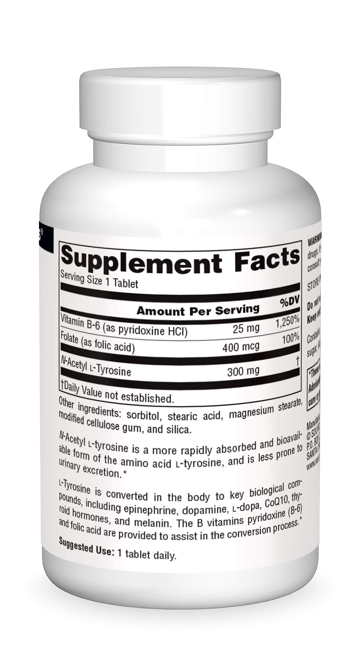 Foto 4 pulgar | Suplement Source Naturals N-acetil L-tirosina 120 Comprimidos - Venta Internacional.