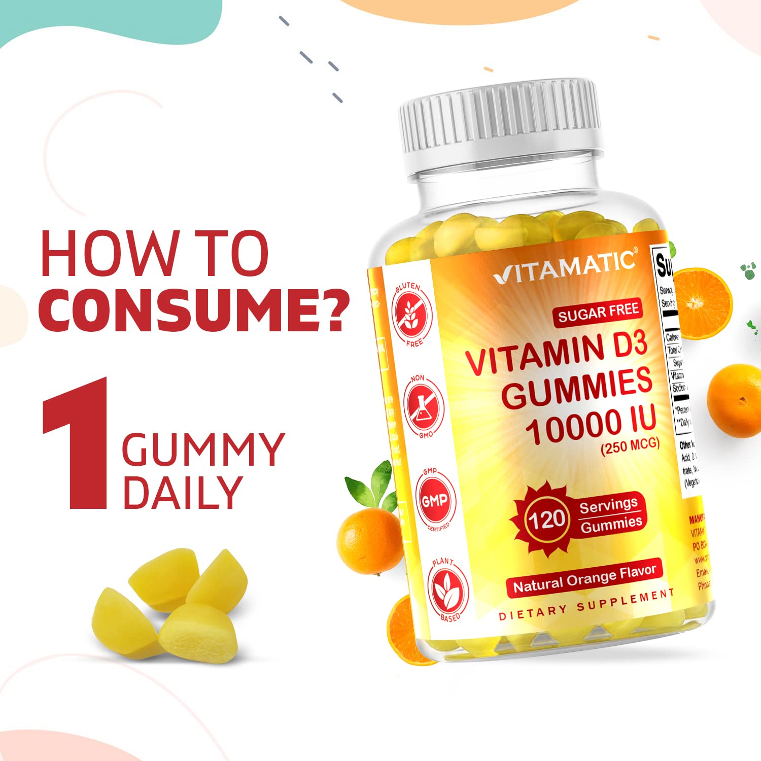 Foto 4 | Gomitas De Vitamina D3 Vitamatic  10000 Ui  Sin Azúcar  120 Porciones - Venta Internacional.