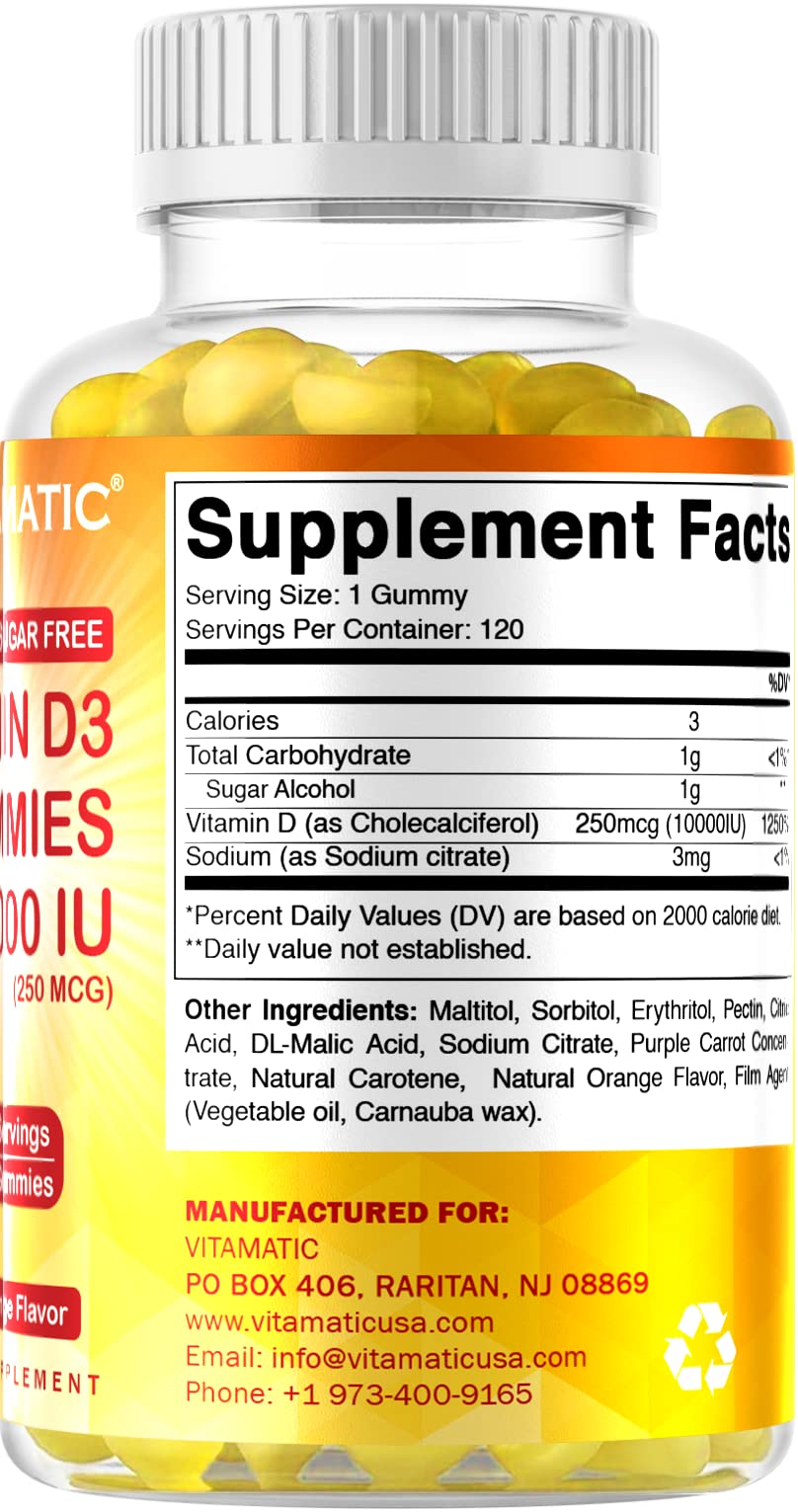 Foto 6 pulgar | Gomitas De Vitamina D3 Vitamatic  10000 Ui  Sin Azúcar  120 Porciones - Venta Internacional.